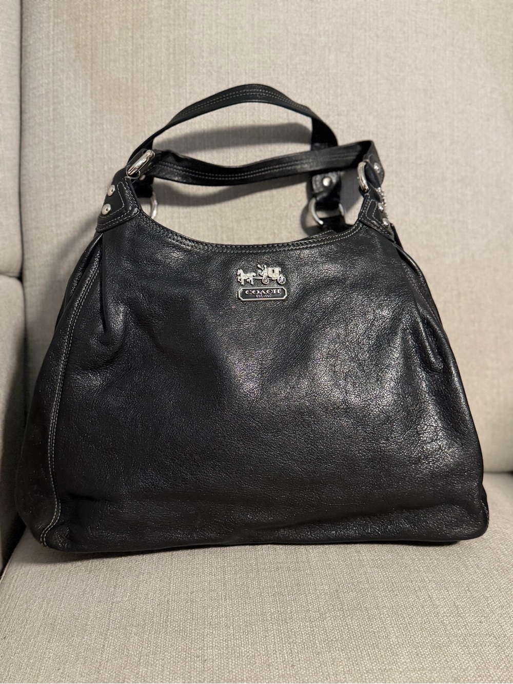 Coach Madison Maggie Black Leather Shoulder Bag